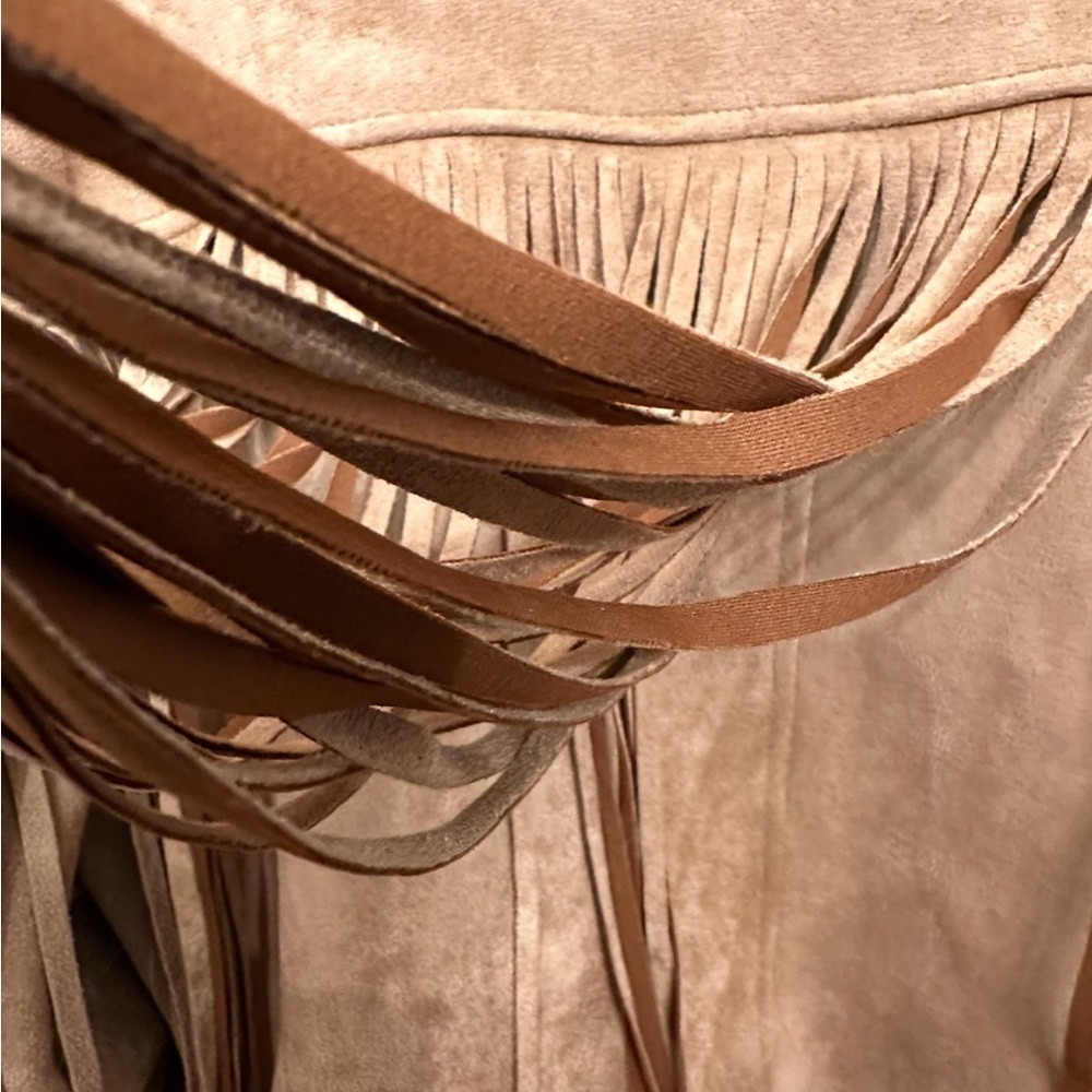 Fringed Suede Cropped Jacket in Tan - Picture 10 of 11